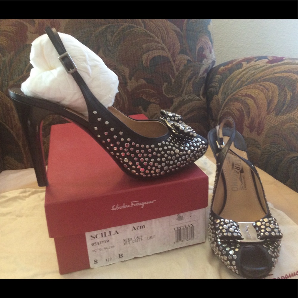 Ferragamo studded sling back pumps- never worn